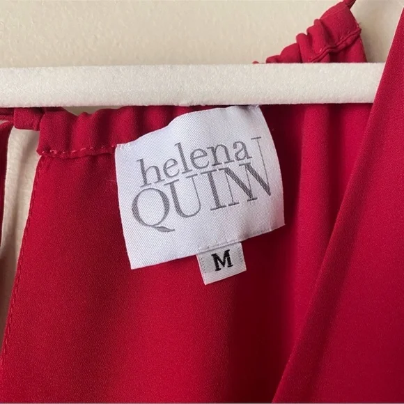 Helena Quinn red wrap dress size M silk poly blend - Picture 5 of 9